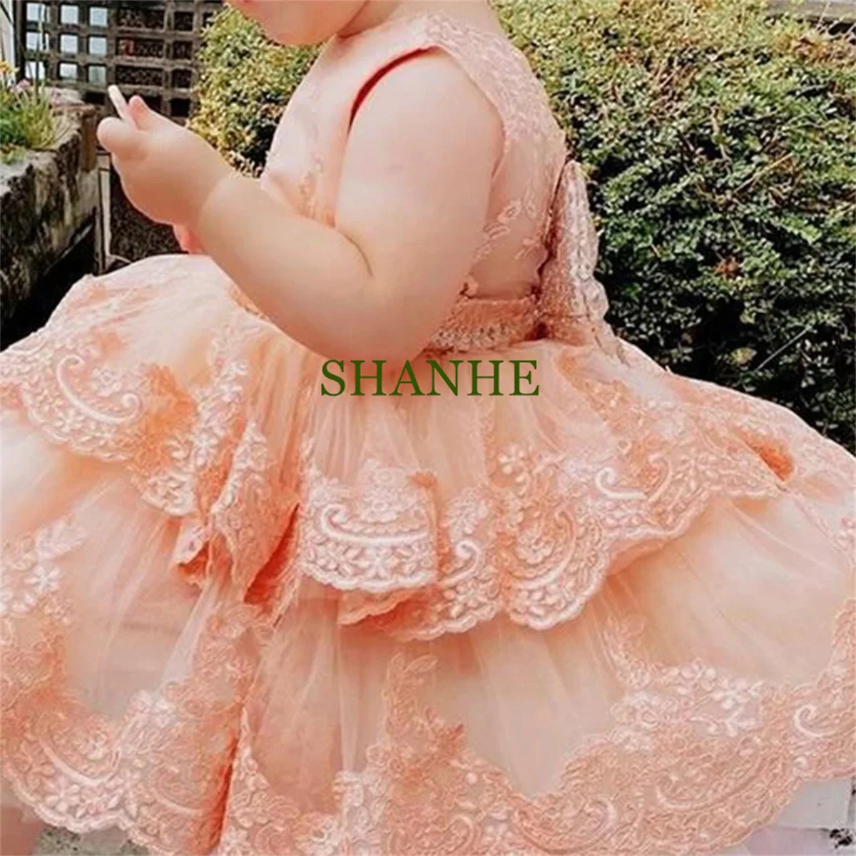 CustomizedApplique Flower Girl Dress A-Line Kids Princess Lace Simple Tea Length Wedding Sequin Bow Short Tulle Tutu Prom Dresse