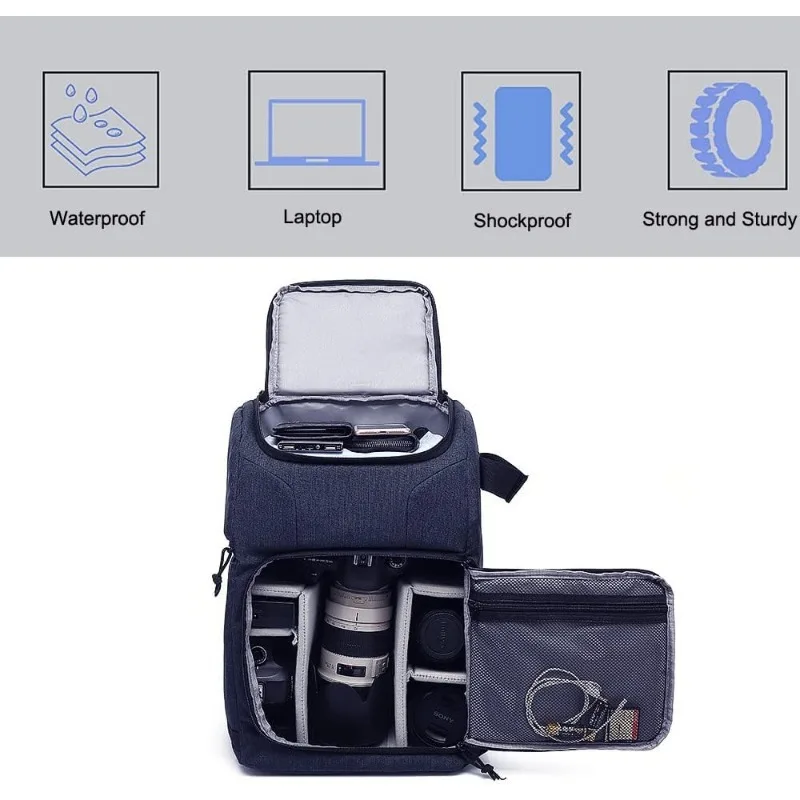 Camera Bag Travel Business Large Capacity Camera Case with Rain Cover Backpack Shoulder with 15in Laptop Compartment  Tripod