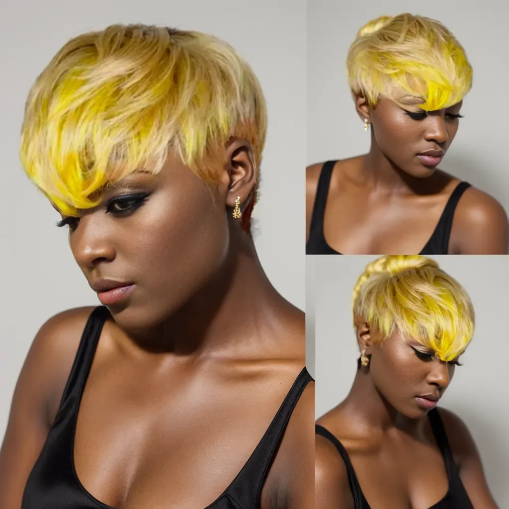 

WIGERA Highlight Synthetic Pixie Cut Ombre Bronw Yellow Honey Blond Gold Mixed Short Straight Hairstyle Wig With Bangs For Women