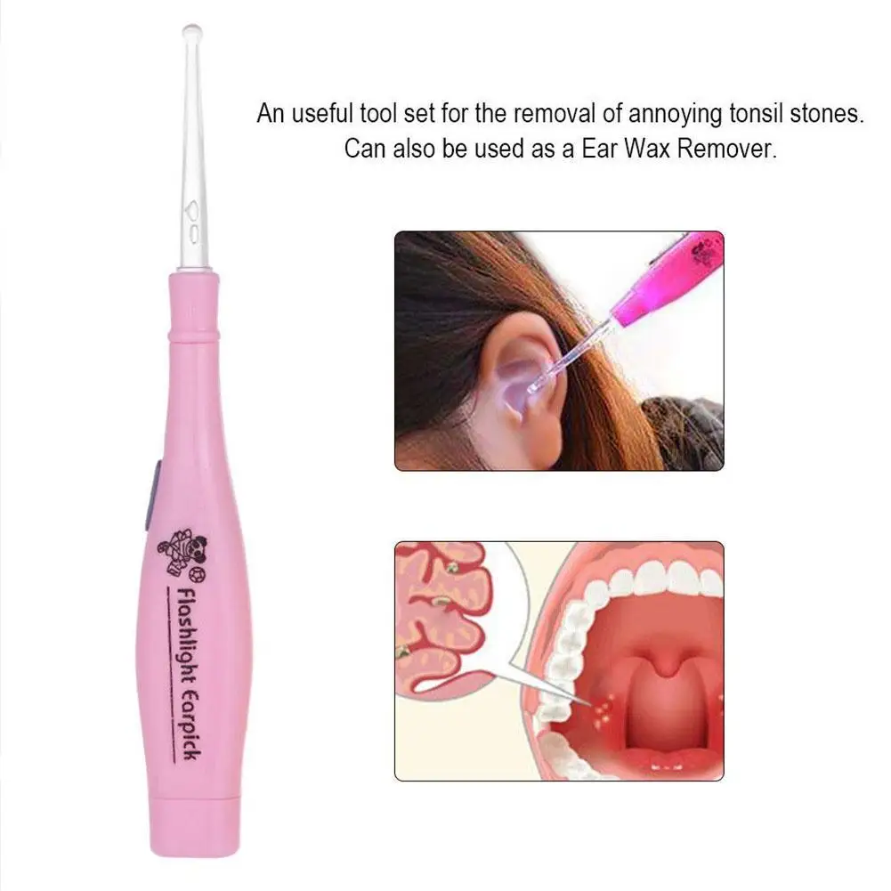 Tonsil Stone Remover Tool LED Light Earpick Steel Earwax Remover 3 Tips Irrigator Clean Ear Care Wax Cleaning Tools