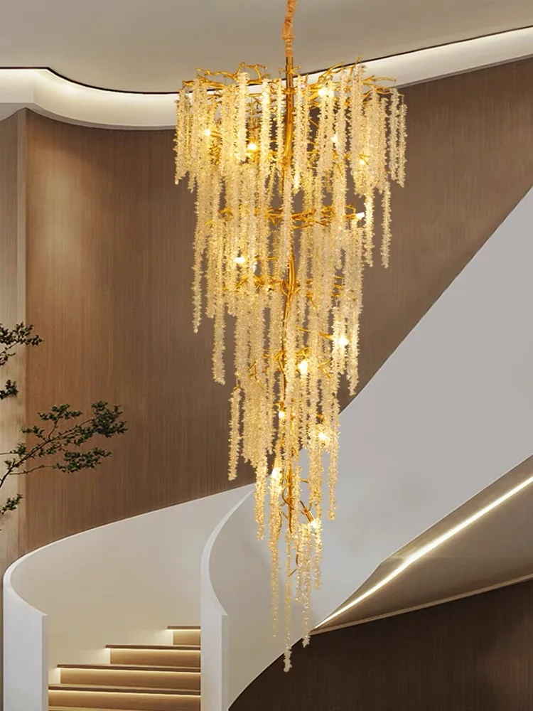 Modern Large Luxury Living Room Chandelier For Staircase French New Design K9 Crystals Villa Hotel Lamp Shiny Armature