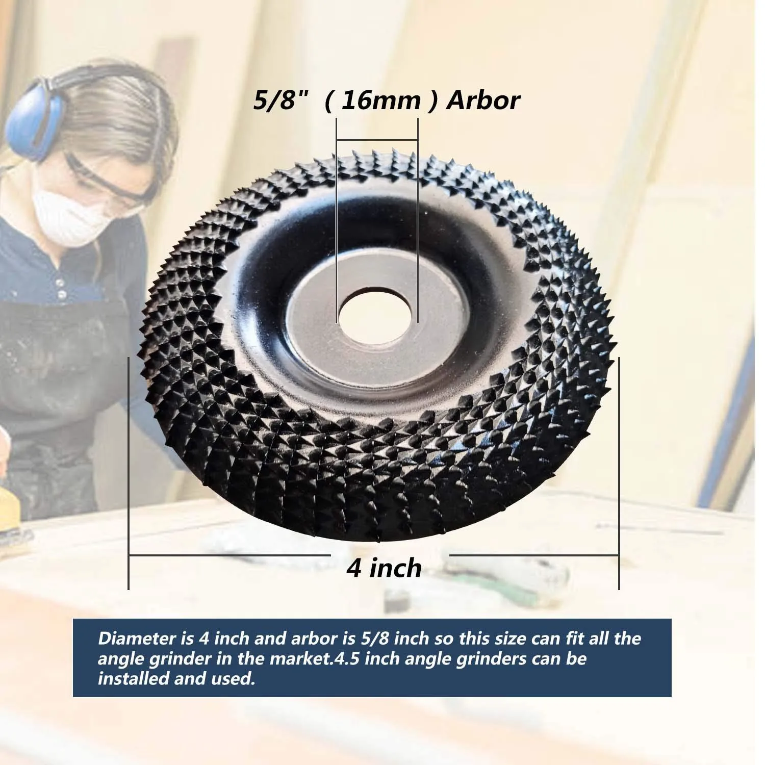 Grinder Wheel Disc 4 Inch Wood Shaping Wheel, Wood Grinding Shaping Disk for Angle Grinders with 5/8inch Arbor