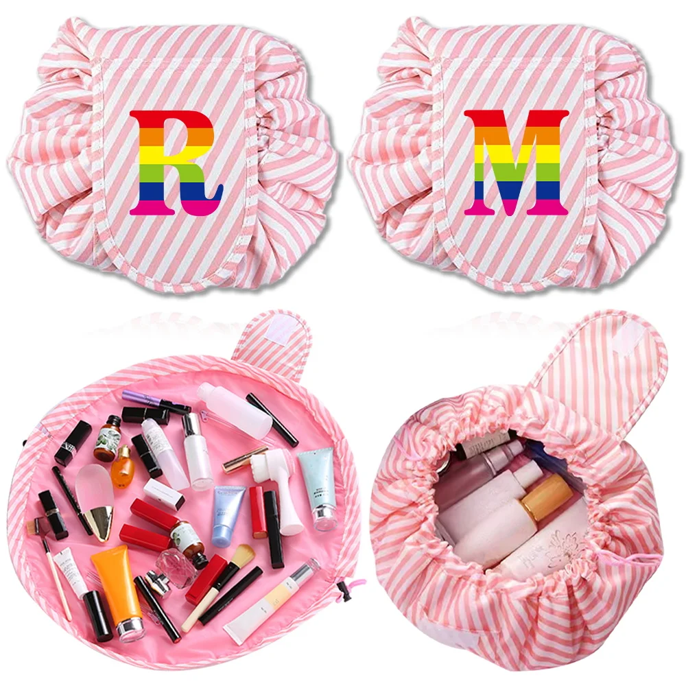 Women Drawstring Cosmetic Bag Makeup Bag Cosmetic Storage Organizer Rainbow Series Portable Waterproof Toiletry Beauty Case