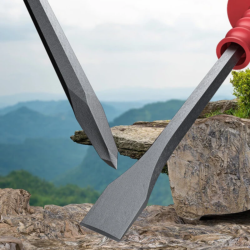 1 Piece Chrome Vanadium Steel Stone Chisel Flat Chisel Pointed Chisel Concrete Cement Stone Splitting Tool Rubber Wrapped Tool