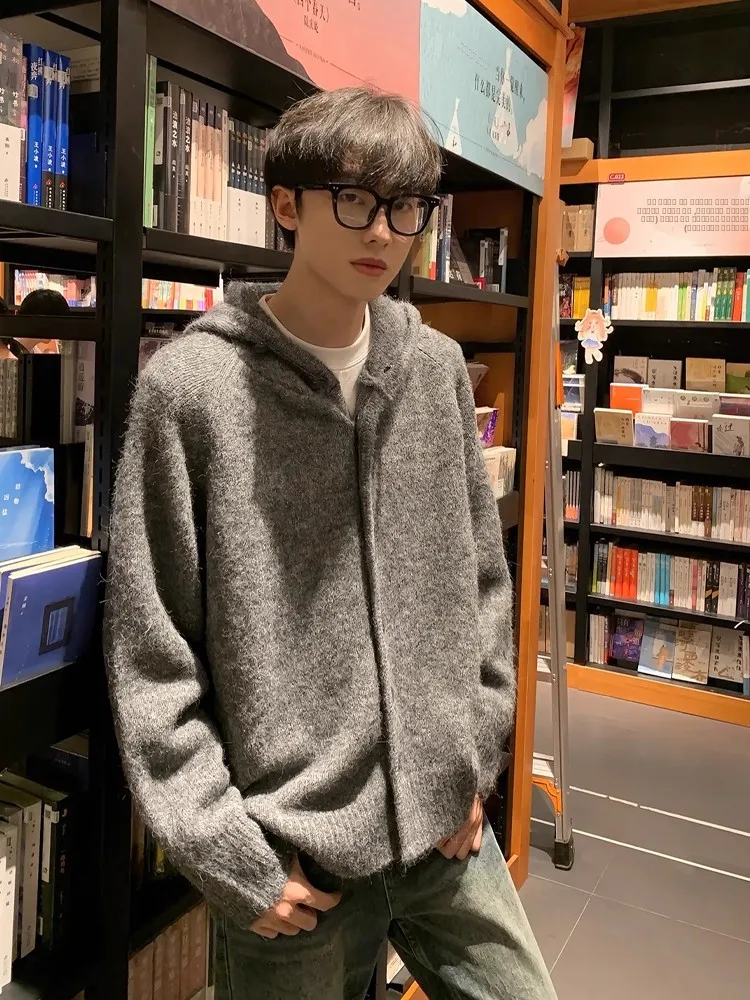 

American Retro Knitted Cardigan Men's Sle Autumn Cleanfit Hoodie Loose Fit Casual Outerwear Comfortable Polyester Fiber