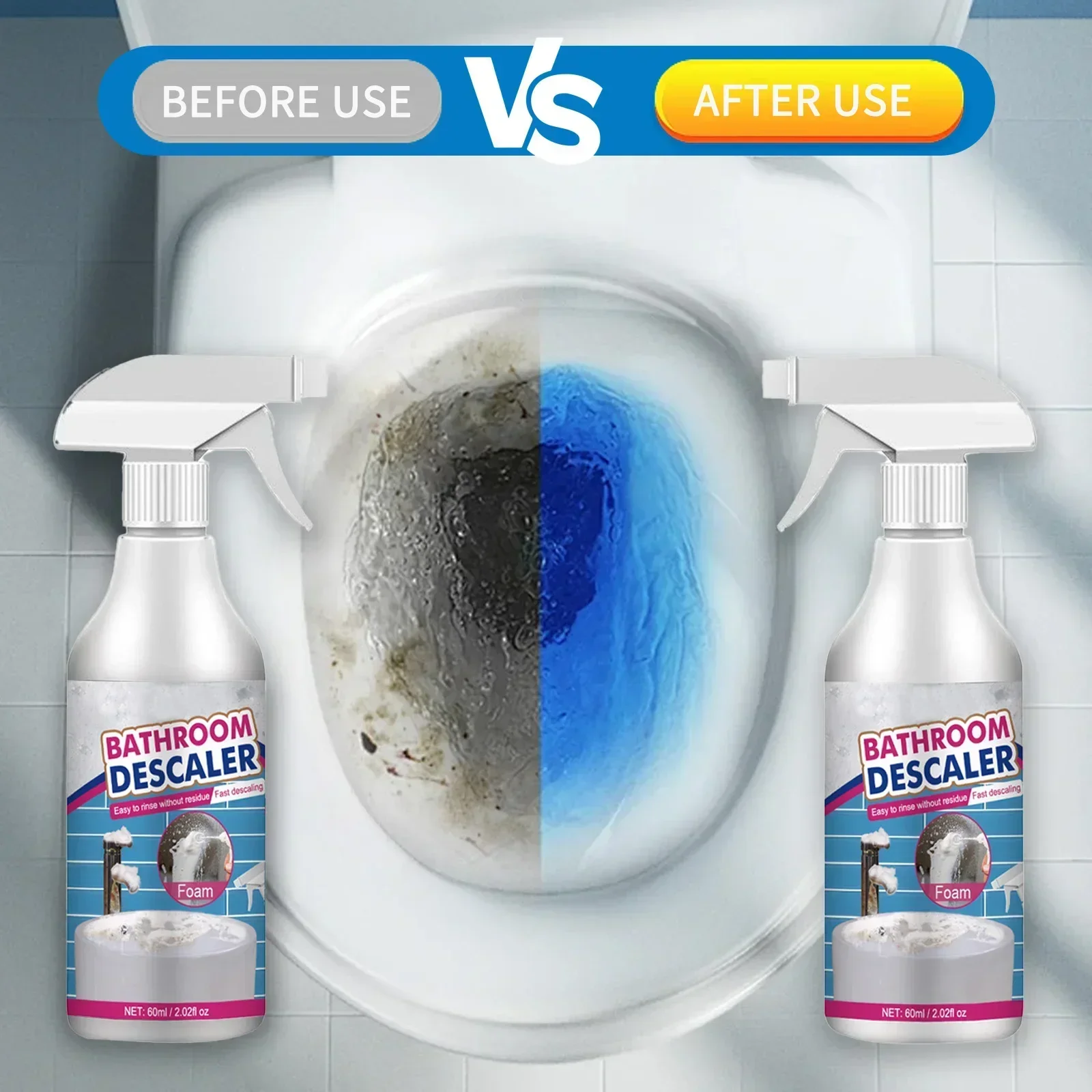 Potente Limpiador Desincrustante de Baño en Espuma de 60 ml - Acción Rápida contra el Óxido, la Cal y las Manchas para Fregadero, Bañera, Inodoro y Azulejos.