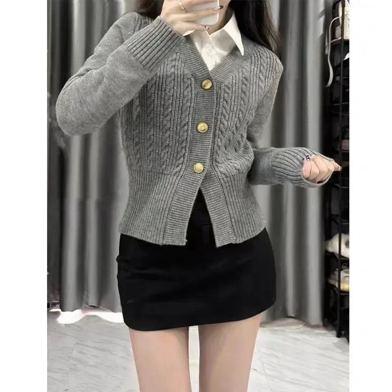 Cardigan maglione sottile con scollo a v alla moda versione coreana da donna giacca in maglia Casual morbida autunno e inverno da donna