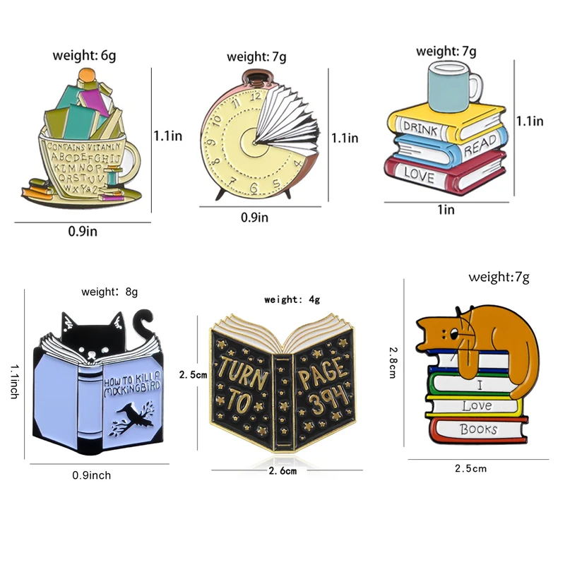 Drink Read Love Enamel Pins Personalized Books Coffee Time Brooches Denim Bag Lapel Badges Cartoon Jewelry Gifts for Friends Kid