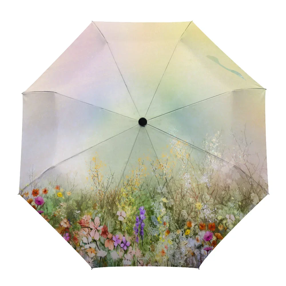 

Flowers Bouquet Watercolor Painting Creative Umbrella Rain Women Non Automatic Three Folding Umbrellas Windproof Parasol