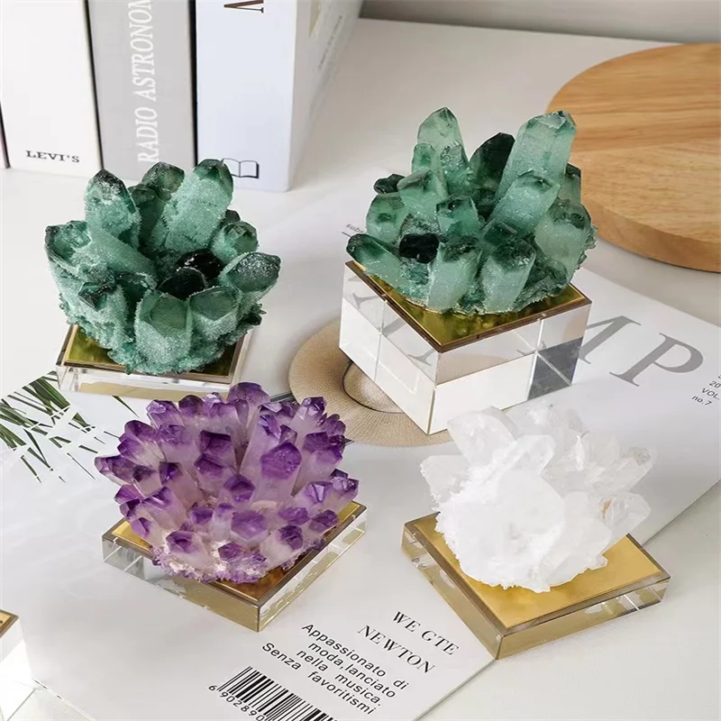 

Natural Purple Yellow Green White Crystal Cluster Ornaments Degaussing Ornamental Ore Specimen Home Living Room Office Decoratio