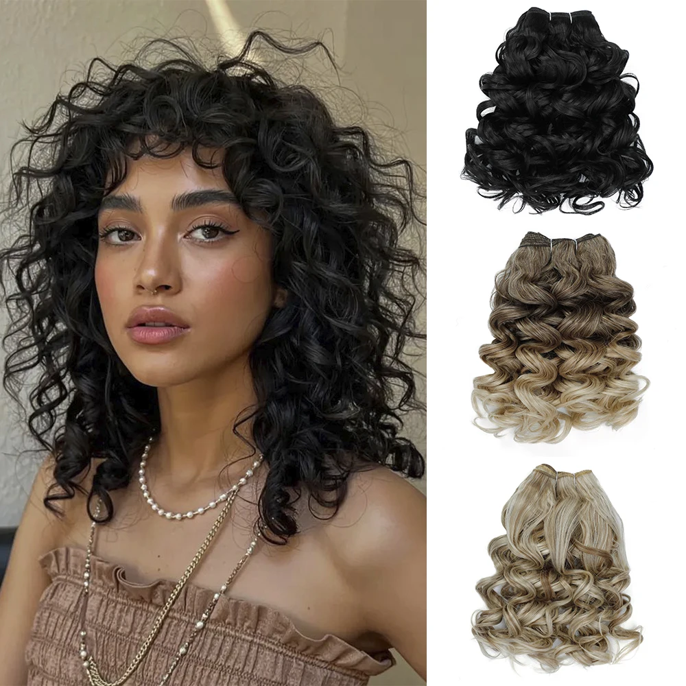 12 بوصة 120 جرام ارتفاع درجة الحرارة لينة عميق متموج الشعر أومبير أشقر بني SP12/16/613 وصلات شعر من الألياف الطبيعية نسج حزم