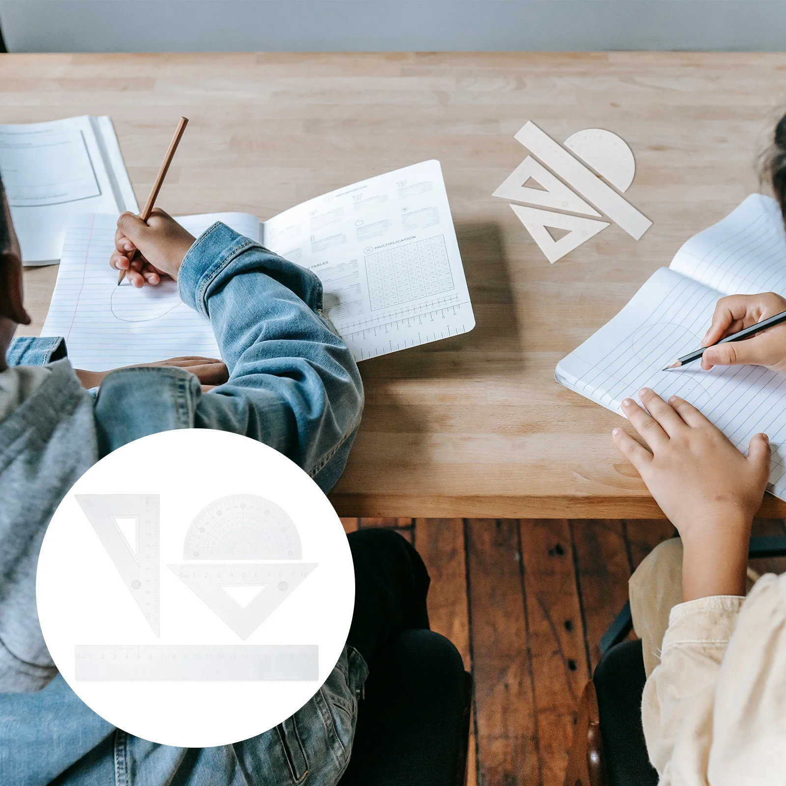 1Set Plastic Clear Ruler Triangular Scale Protractor Math Drawing Measuring Tool for School Office Art Architecture Projects