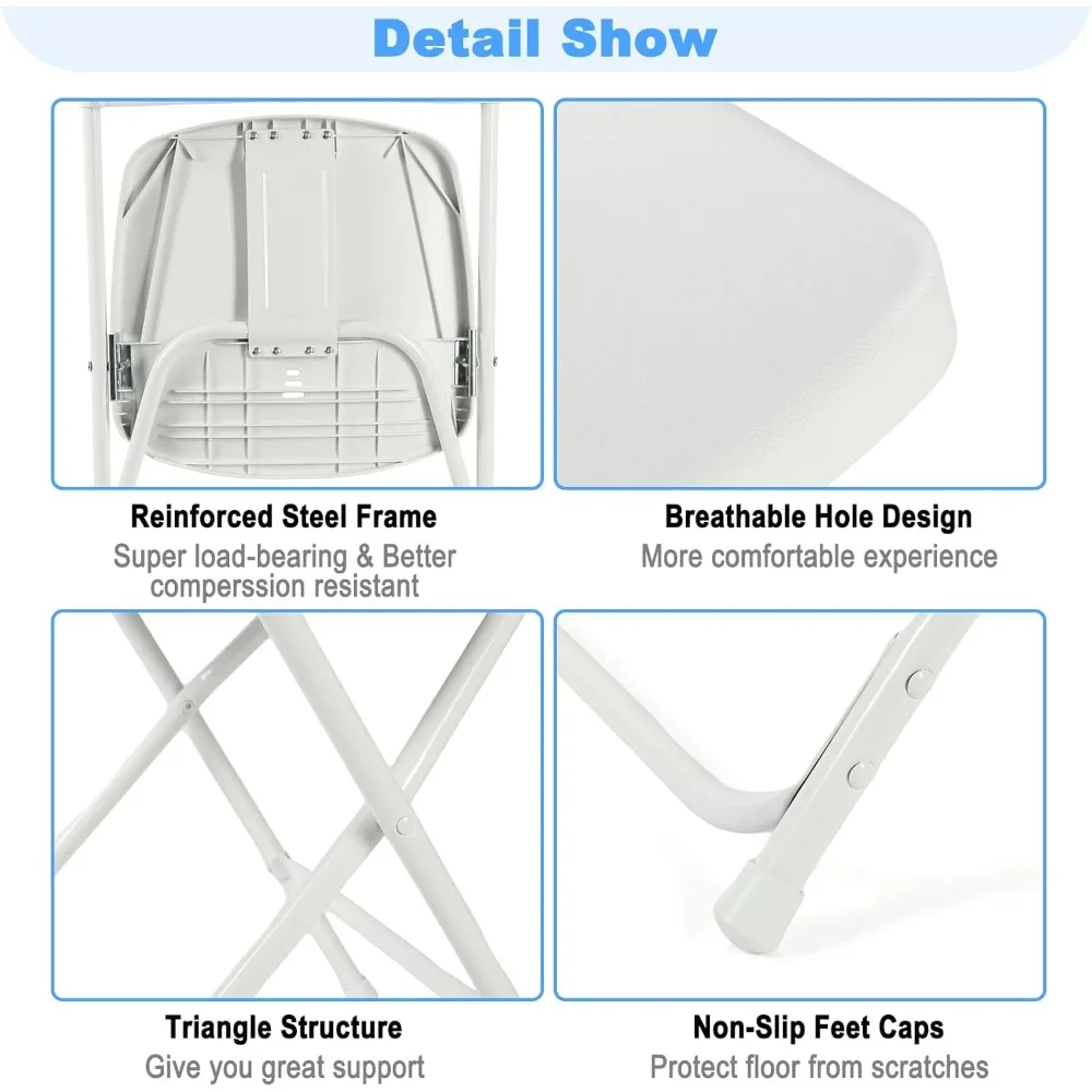 10 عبوات من كراسي الحفلات البلاستيكية البيضاء القابلة للطي، كراسي مناسبات تجارية خفيفة الوزن لمكتب الزفاف والكنيسة المدرسية، 350 رطلًا #4