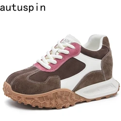 AUTUSPIN Cow Suede Genuine Leather Women Shoes Chunky Thick Platform Wedge Women Winter Fashion Sneakers Outdoor Daily Casual