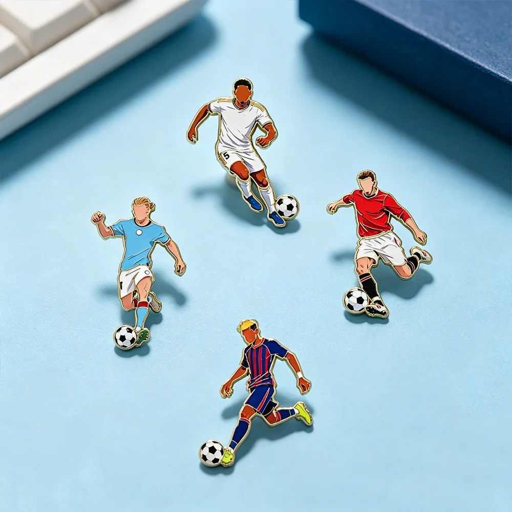 Football Star Enamel Pins 4Pcs Set Soccer Player Brooches Lapel Badges For Backpack Fans Jewelry Gift