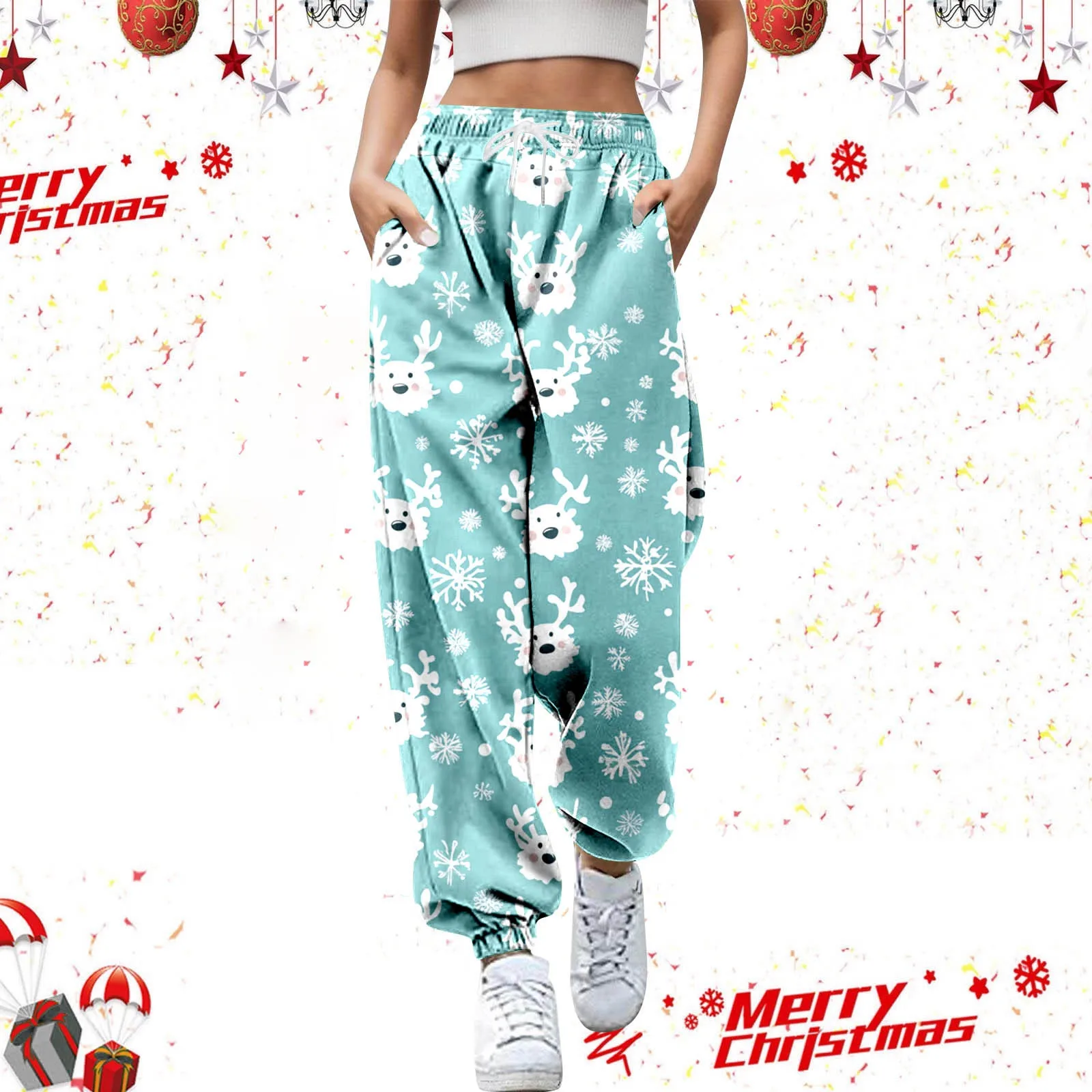 Pumpkin Elk Bat Cartoon Printed Women Pants Style Kawaii Pantalones Autumn Winter Baggy Fit Pantalones Christmas Trousers