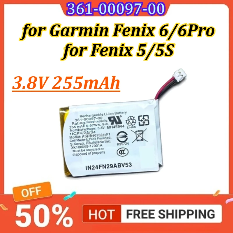 

Аккумулятор для смарт-часов 3.8V 255mAh для Garmin Fenix 6/6Pro, замена батареи для Fenix 5/5S