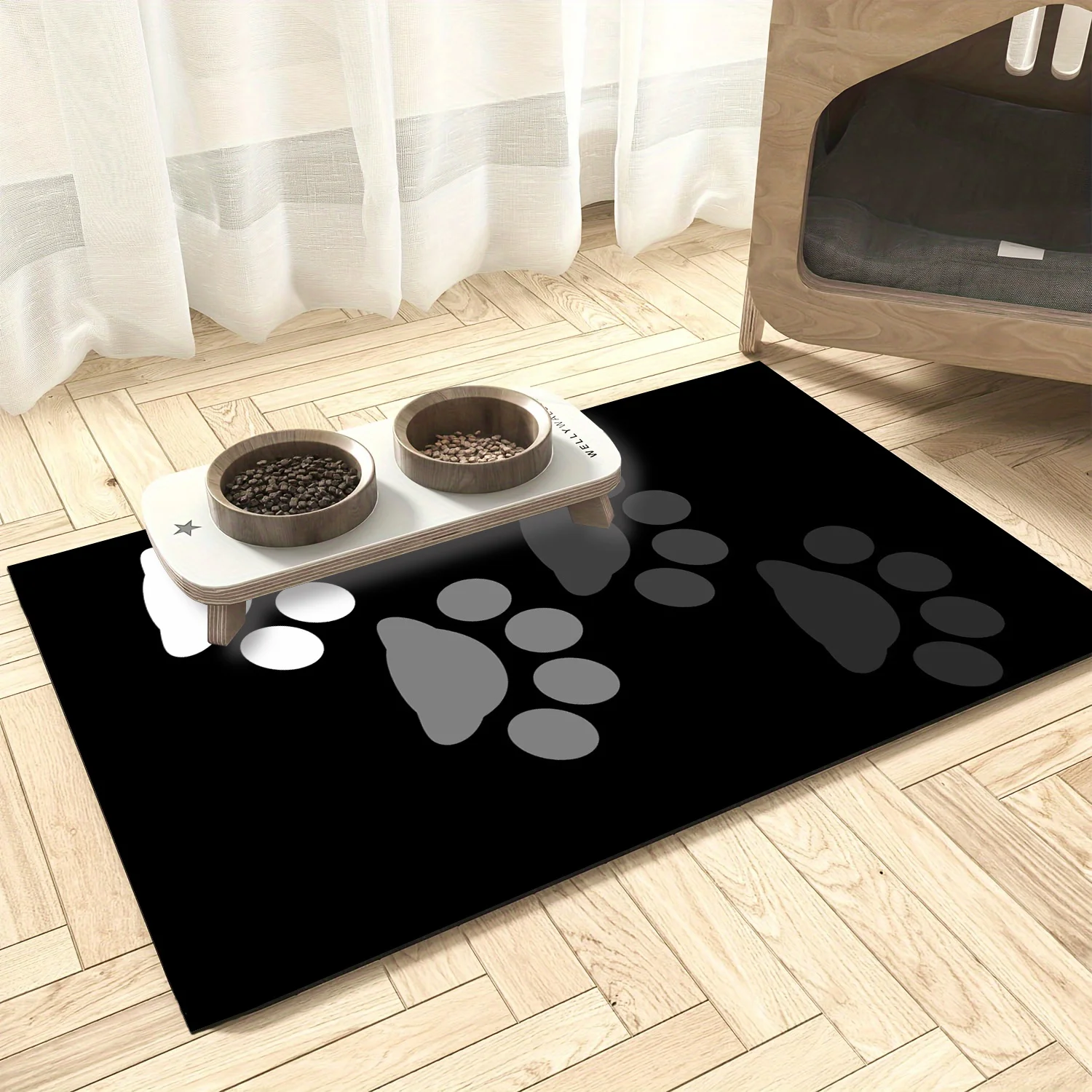 

Многоразовый быстросохнущий коврик для кормления домашних животных с принтом лап, универсальный коврик-подставка для мисок и клеток для собак и кошек, 1 шт.