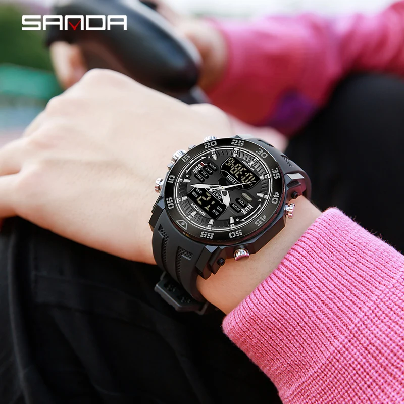 SANDA Top Men Quartz Watches Sport Waterproof Military Watch Wristwatch for Male Big Dial LED Digital Clock Relogios Masculino