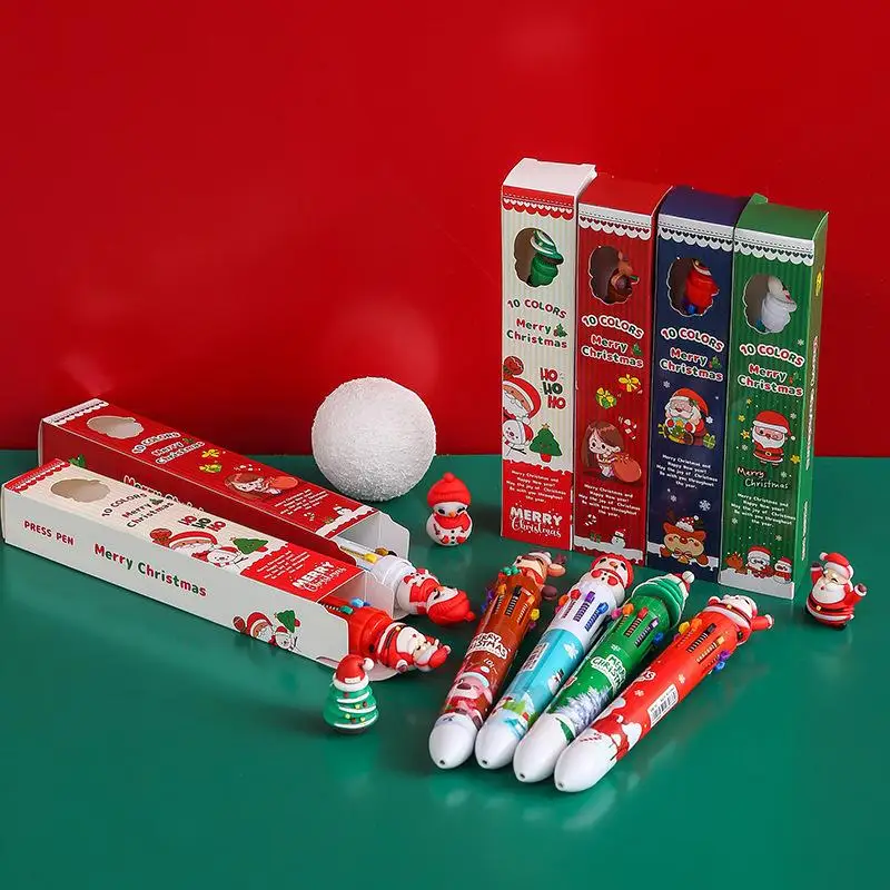 

2Boxs Creative Color Hand Account Press Pen Cute Cartoon Ten Color Ballpoint Pen Christmas Stationery Supplies Gifts For Student