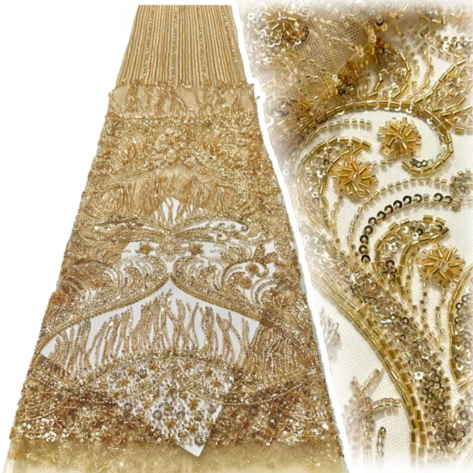 

African 3D Tassel Sequins Lace Fabric for Sewing Material Accessories 2025 Luxury African Beads Fabric Party DIY Dress CC1586