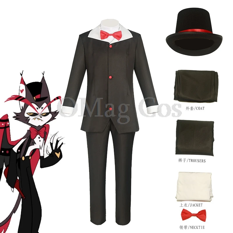 Anime Hasbin Husk Husker Hotel Cosplay Costume The Kitty Bartender Uniforms Suit Clothes Sinner Demon Halloween Party Mens Suit