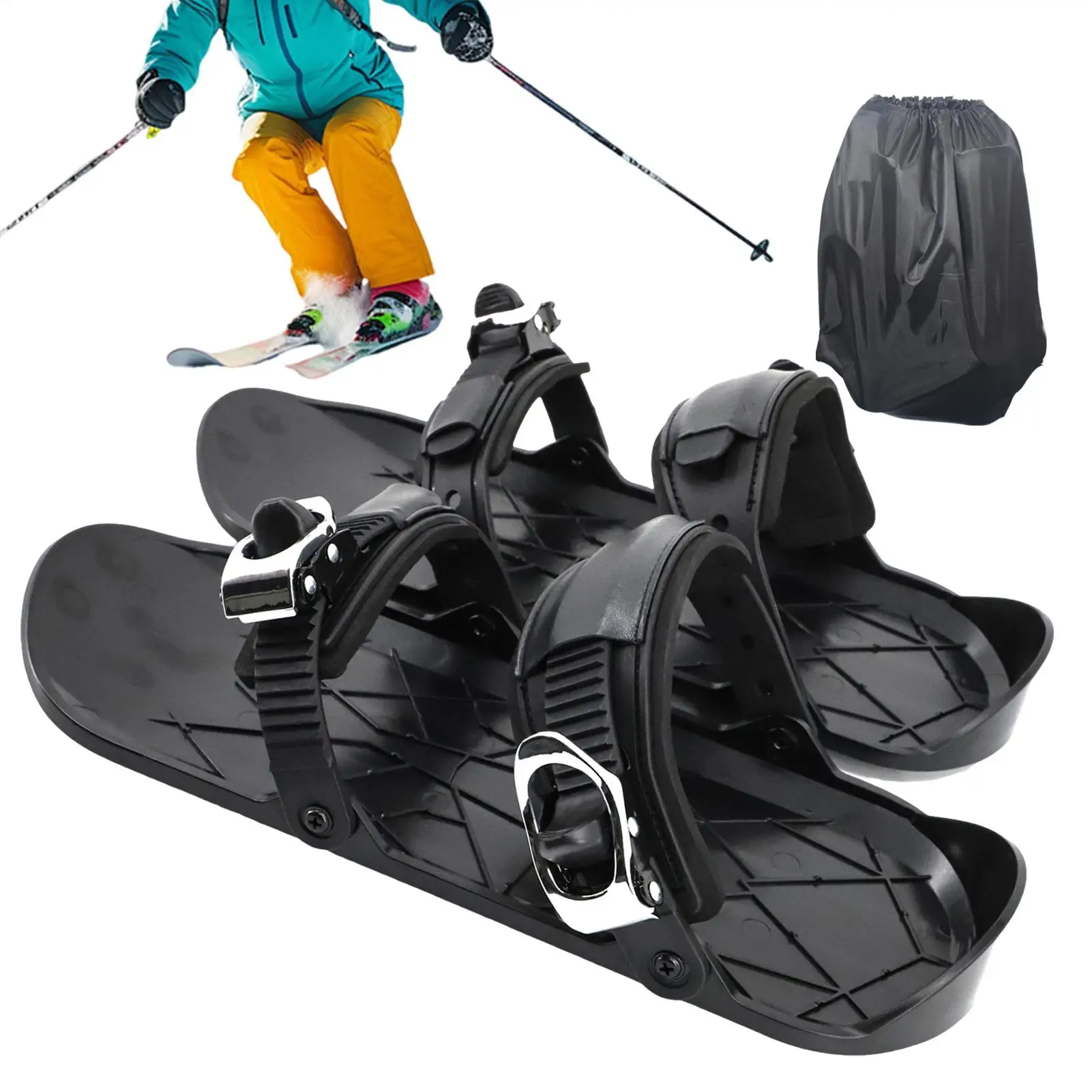 

Short Snow Skates for Adults, Winter Ski Shoes with Shockproof Design, Breathable Snowblades for Beginners Outdoor Practice
