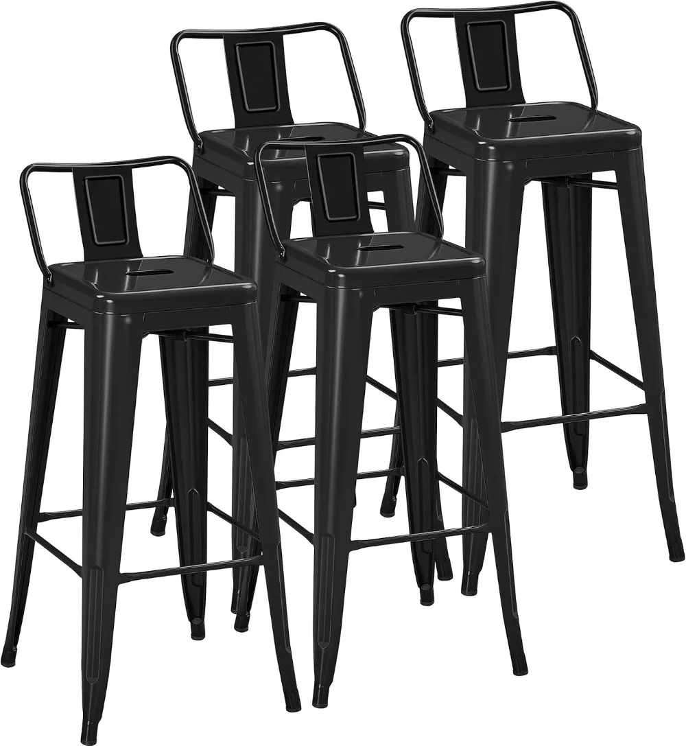 Set of 4 Bar Height Barstools Kitchen Chair Industrial Bar Stools with Low Back for Indoor Outdoor Use Matte Black