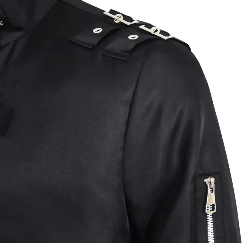 Premium Stretch Cotton Michael Jackson BAD Punk Jacket Men Black Slim Zipper Strap Design Outerwear Singer Tribute Performance - view 5