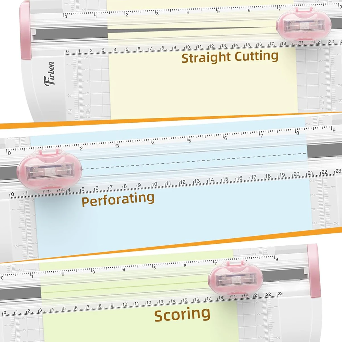 قاطعة ورق 3 في 1 بشفرة مستقيمة وشفرة تجعد وشفرة ثقب، قاطعة A5 مقاس 9 بوصة - مدمجة ومحمولة (وردي) #3
