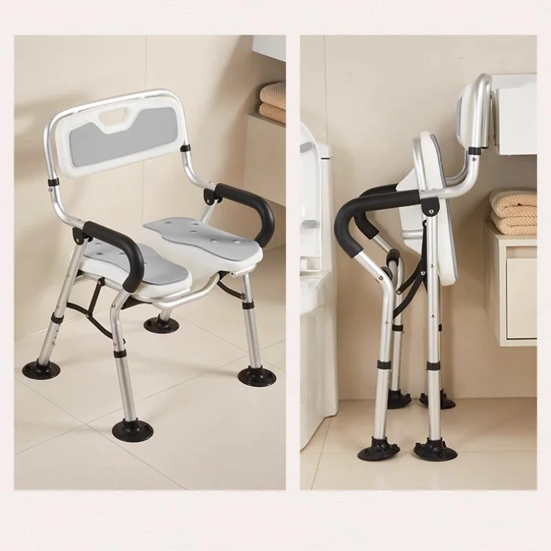 Elderly Shower Chair Grab Bars Bathroom Shower Stool Foldable Anti Slip Safe Shower Chair for Pregnant Women's Restroom Bathroom