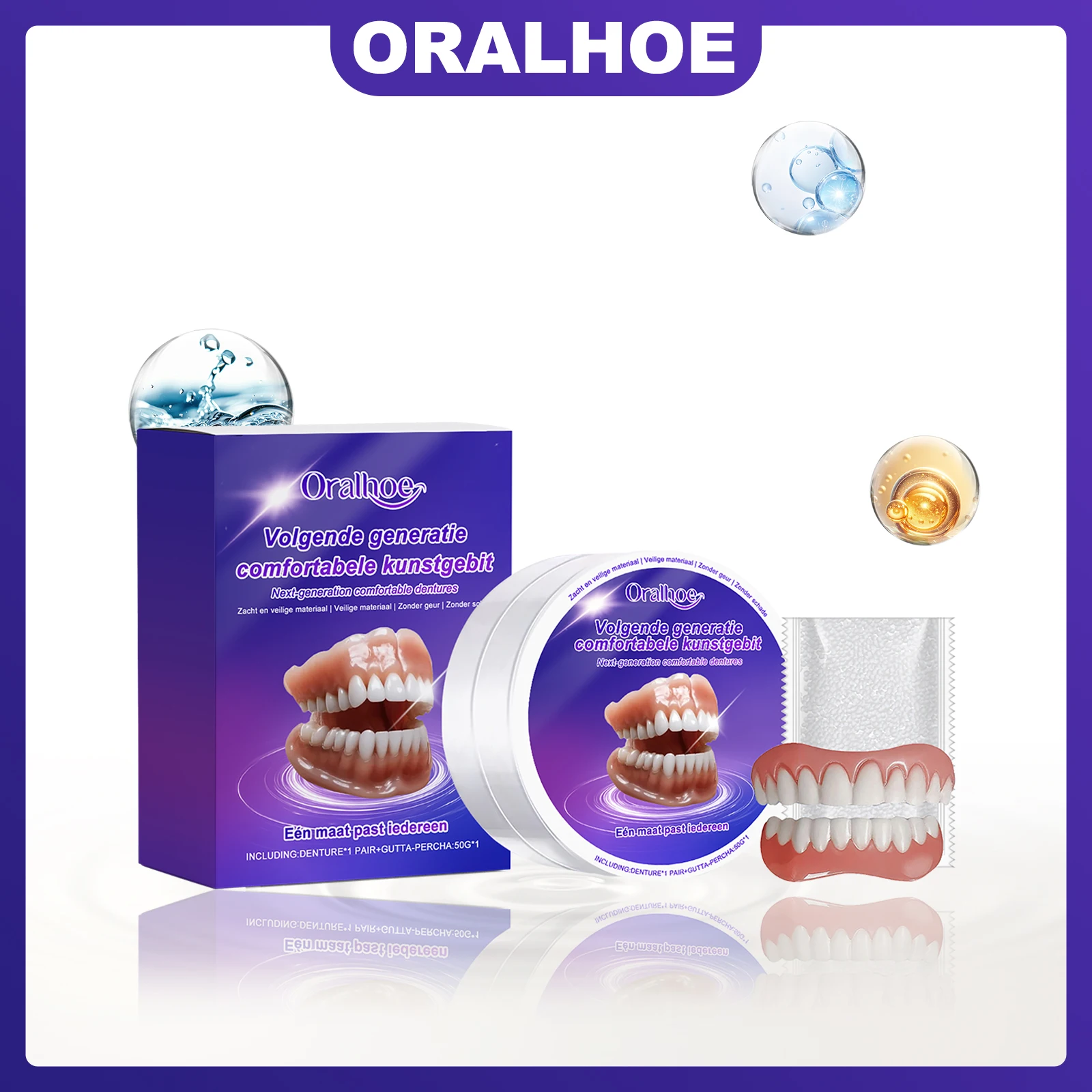 

ORALHOE Comfortable Fit Resin Dentures Sets High Durability Easy to Maintain & Clean Natural Beautiful No Foreign Body Sensation