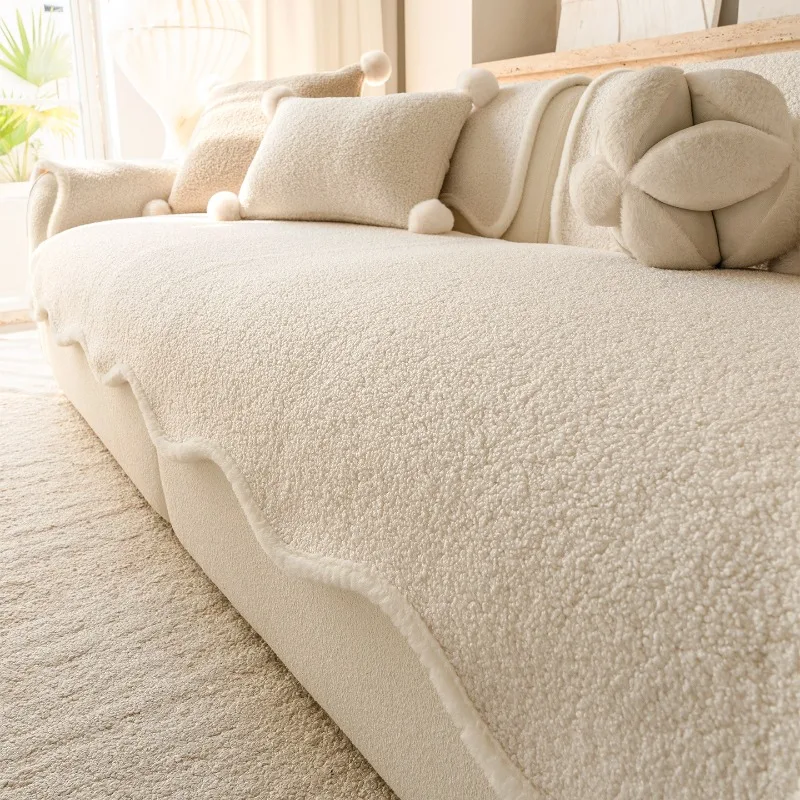 Thickened Irregular Sofa Cover Fabric New Autumn and Winter Cream Style Sofa Cushion Cover Fixed Anti Slip and Anti Cat Scratch