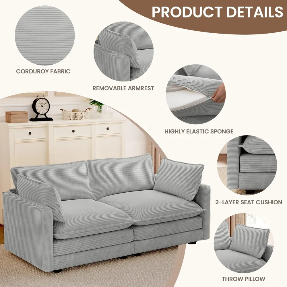 أريكة نوم حديثة من سروال قصير مع وسائد رمي، أريكة مريحة قابلة للتحويل لغرفة المعيشة