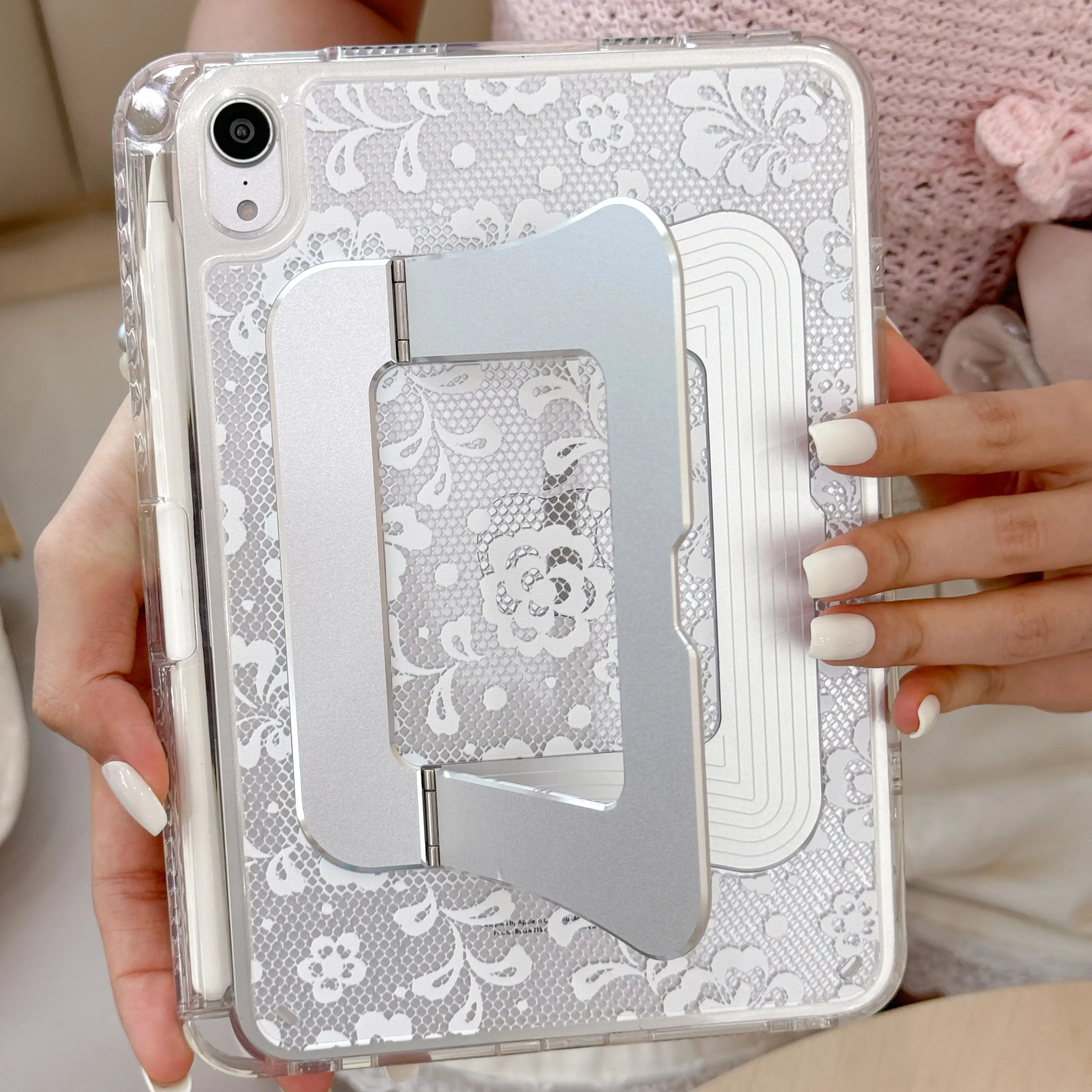 Lace Flower For IPad 10/11/12th Air 4/5 8 Mini 6/7 Pro11 13 Acrylic Shockproof Stand Case Multi-Angle Transparent Clear Cover