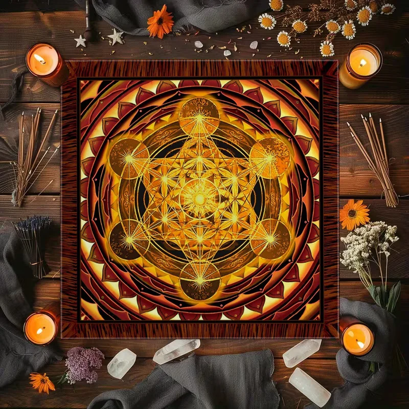 Tarot Cloth Small Tarot Cloth Three Card Spread [2D Flat Printing] 1pc Decorative Tablecloth, Sacred Geometry Metatron Cube