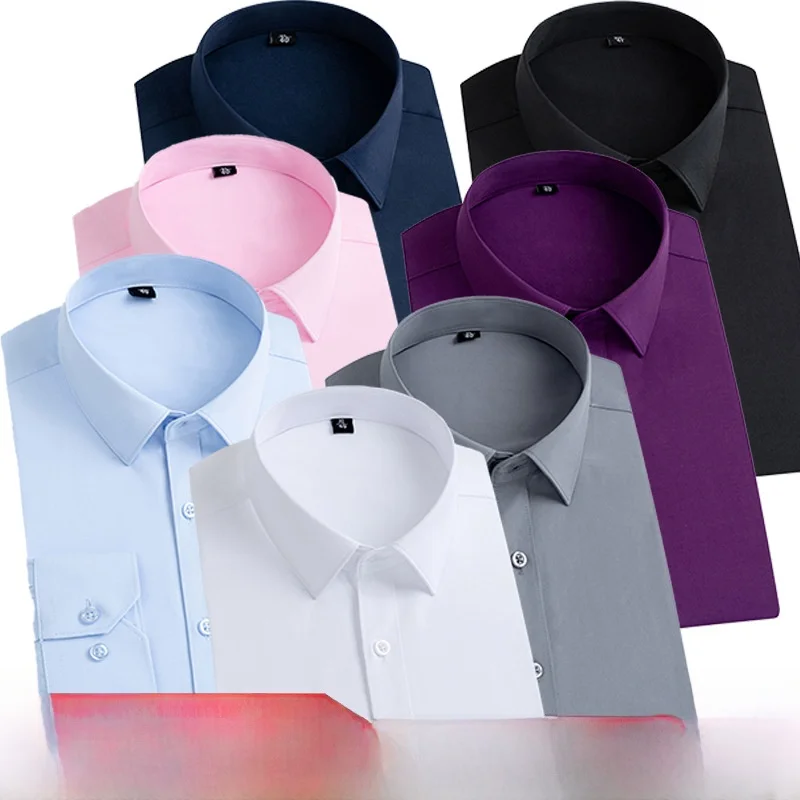 

Фиолетово-розовая мужская повседневная рубашка с длинным рукавом, эластичная, немнущаяся, с квадратным воротником, большие размеры до 5XL, для работы и свадеб, для поездок на работу