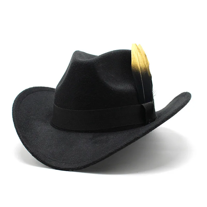 Hot Selling Western Cowboy Hat Woolen Jazz Top Hat Men's Ladies' National Style Autumn And Winter Felt Cap Broad-brimmed Hat