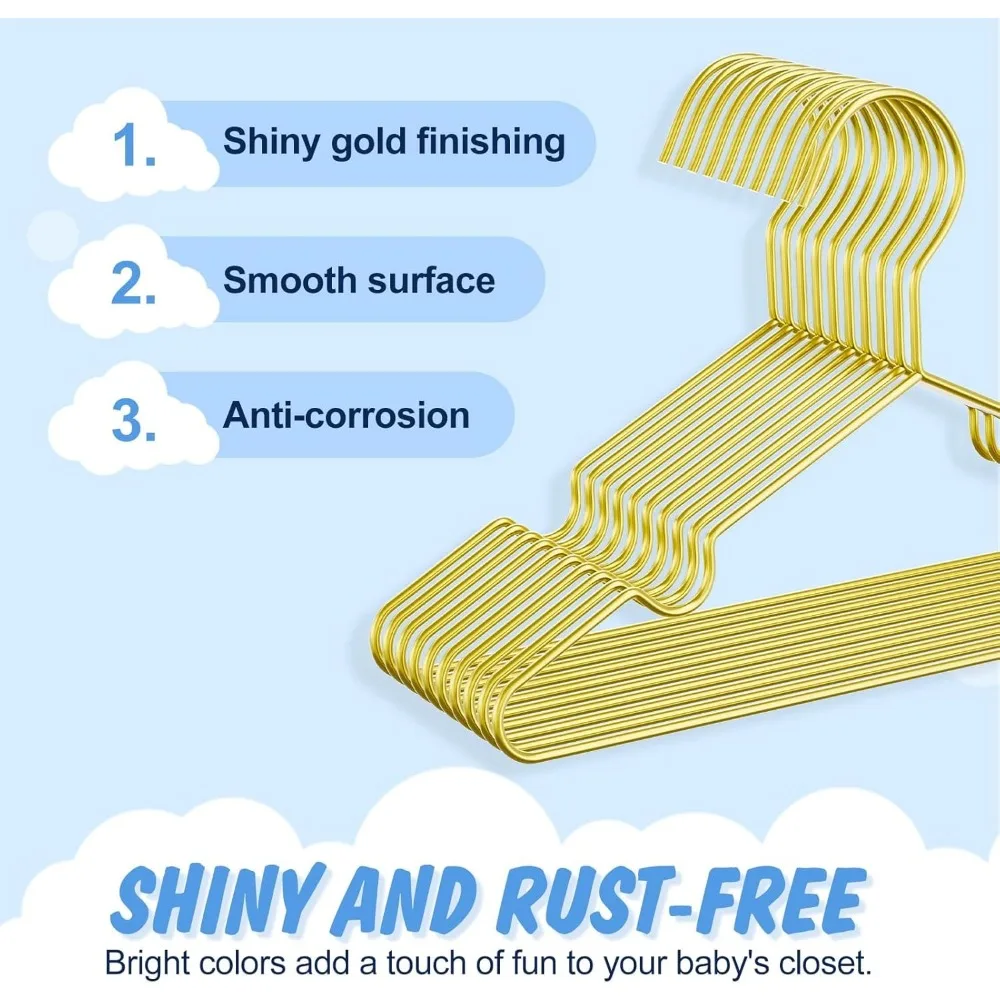 Robuste grucce in filo metallico per vestiti per bambini, 12 pollici, confezione da 60, resistenti, salvaspazio, ideali per guardaroba per neonati e bambini piccoli