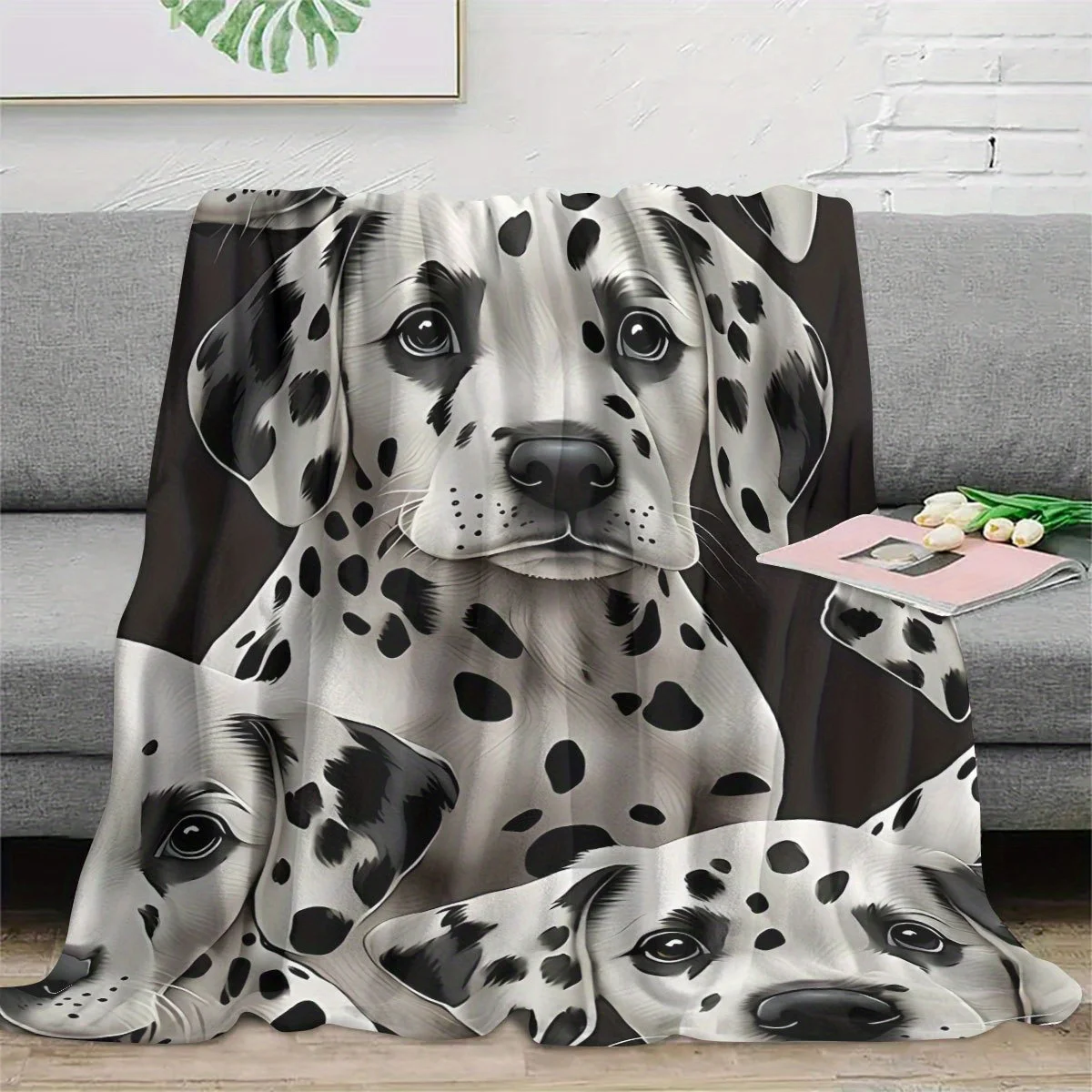 Contemporary Style Dalmatian Dog Print Flannel Blanket - Ultra-Soft Lightweight All-Season Throw for Bed, Couch & Living Room