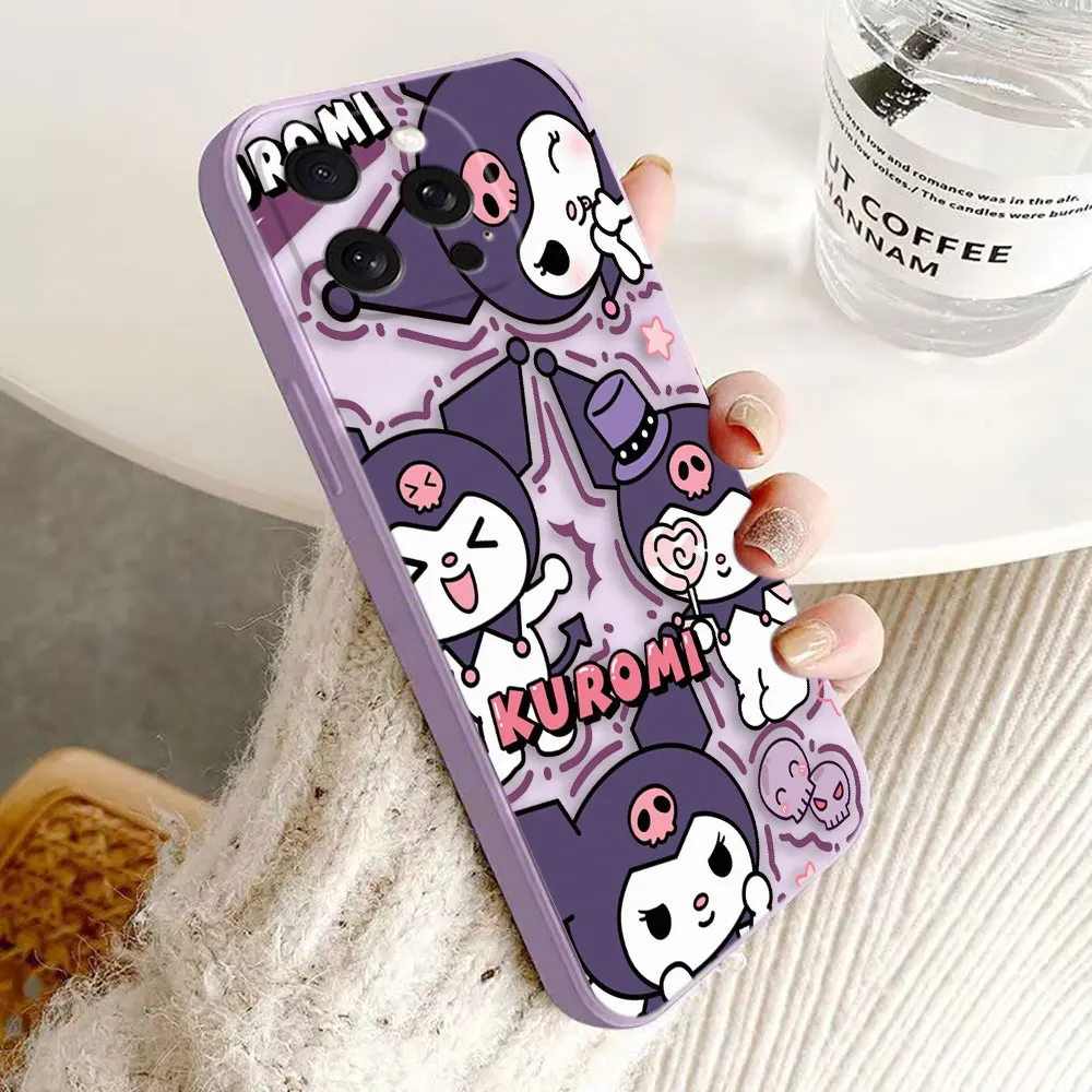 Cartoon Baku Kuromi Cover Phone Case For Apple iPhone 16 15 14 13 12 11 PRO MAX PLUS Colour Soft Silicone Case Funda Coque Shell