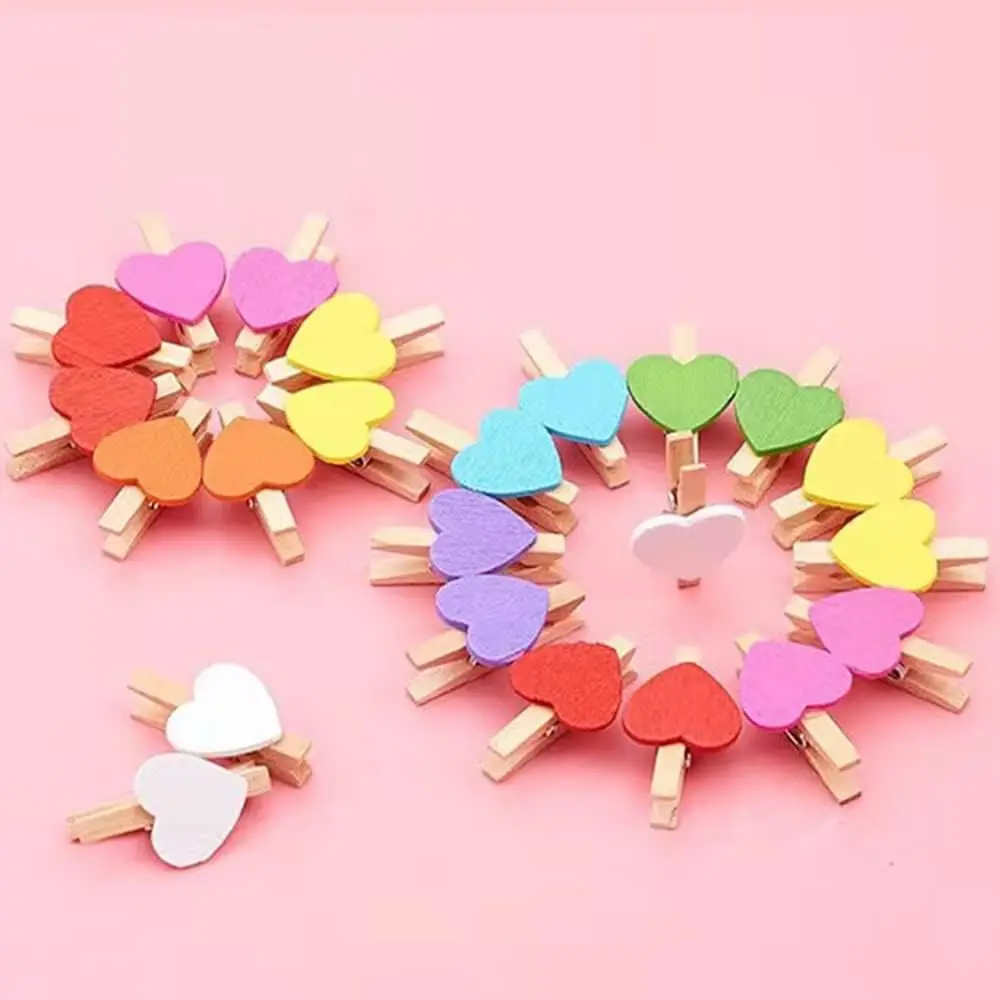 Heart Wooden Clips Sturdy Mini Colored Craft Clothespins Hanging Clips Photo Clip Photo Wall Clip Small Craft Pins DIY Crafts