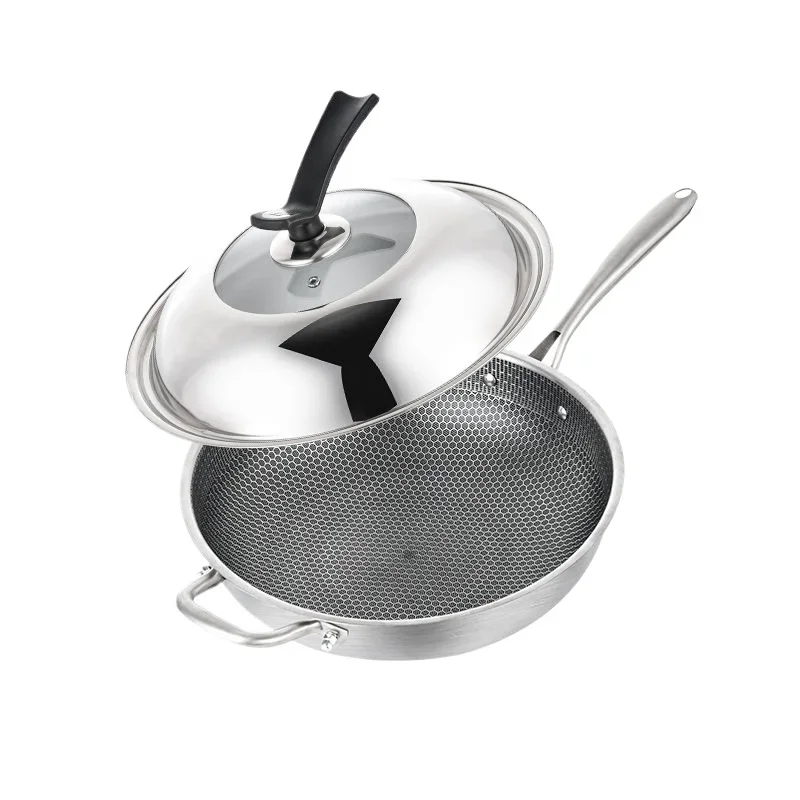 

32cm Frying Pan,Stainless Steel Skillet Nonstick Fry Pans Chefs Pans Wok Pan for Gas Electric Induction Ceramic Stoves