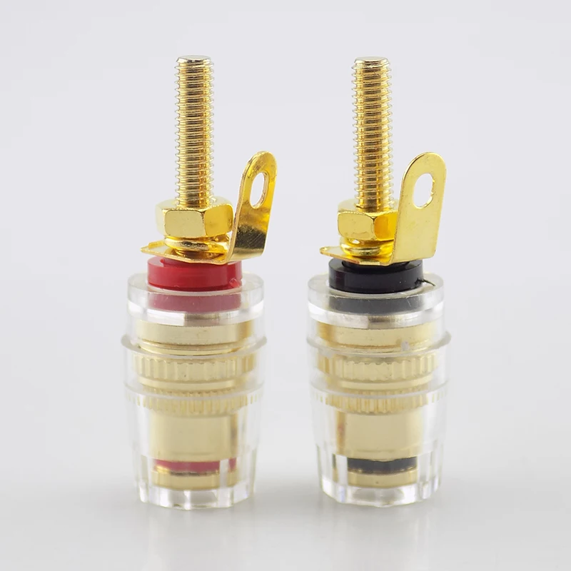 4mm Gold Plated Amplifier Speaker Banana Plug Binding Posts Oxidation Resistance Brass Terminal w/ Transparent Shell