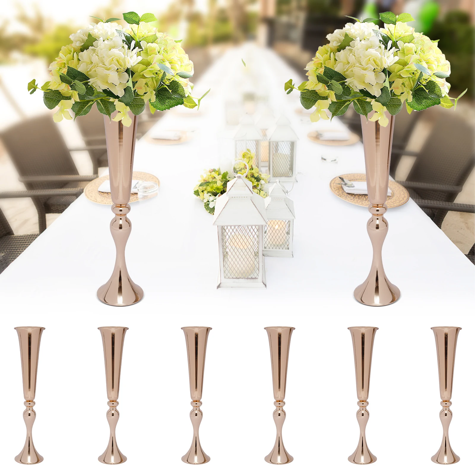 

6Pcs Gold Vase 56.5cm For Centerpieces For Table Metal Flower Stand For Wedding Centerpieces, 22.2" Tall Trumpet Flower Vase