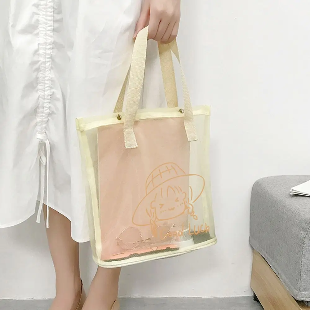 

Transparent Shopping Foldable Large Nylon Mesh Makeup Bag Storage Bag Women Handbag Korean Style Bag