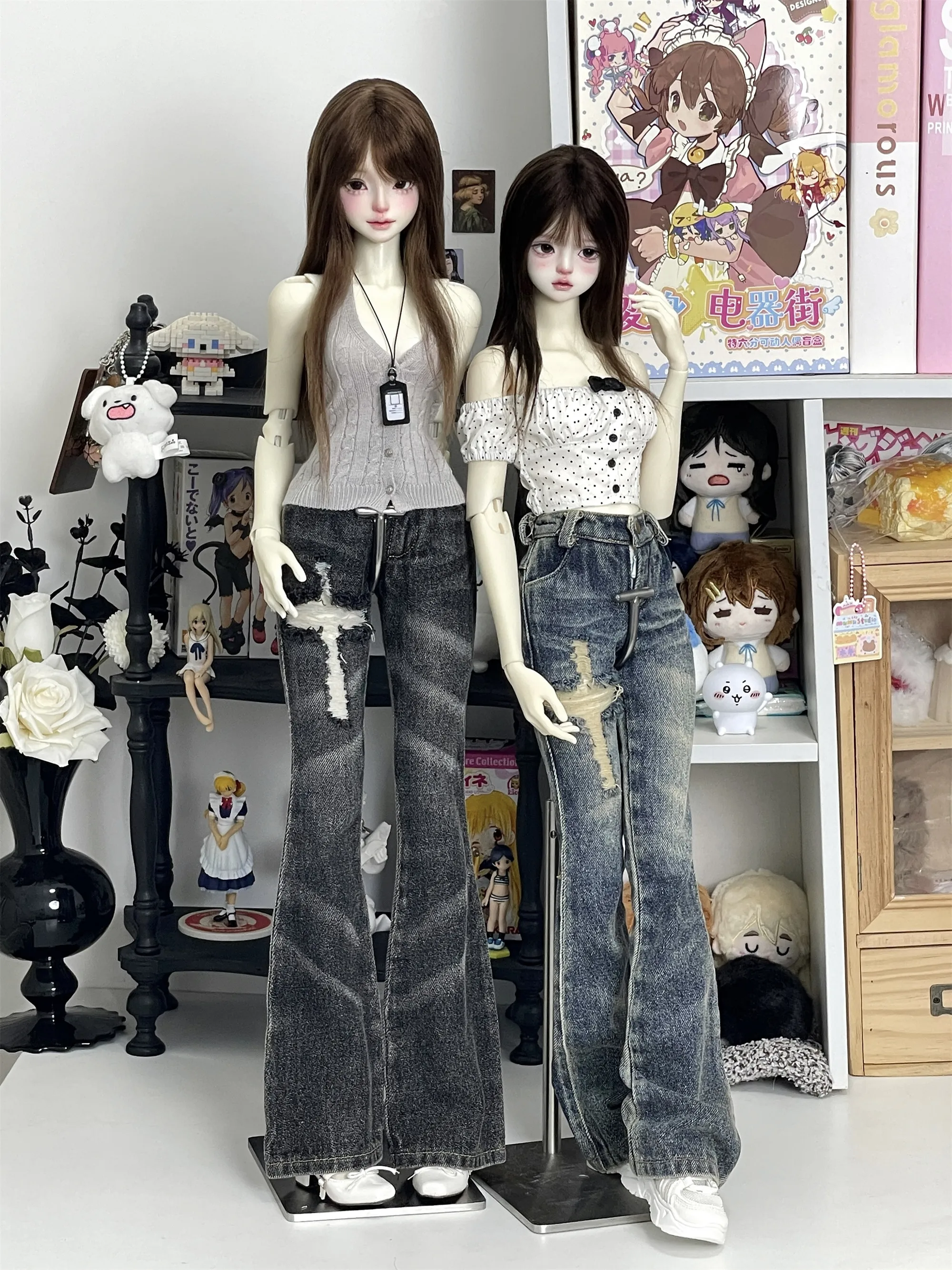 BJD Puppe Jeans Kleidung Blau Mädchen Spielzeug Elegante 1/3 1/4 Boot-cut Hosen Denim Serie Retro Waschen Micro Breite bein Puppe Zubehör – Detail 29