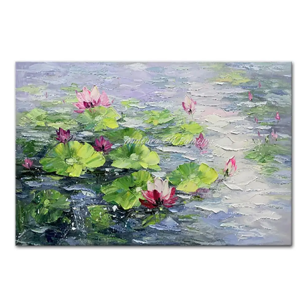 

Mintura Hand-Painted Handmade Oil Paintings on Canva Wall Art for Living Room The Beautiful Lotus Modern Home Decoration Artwork