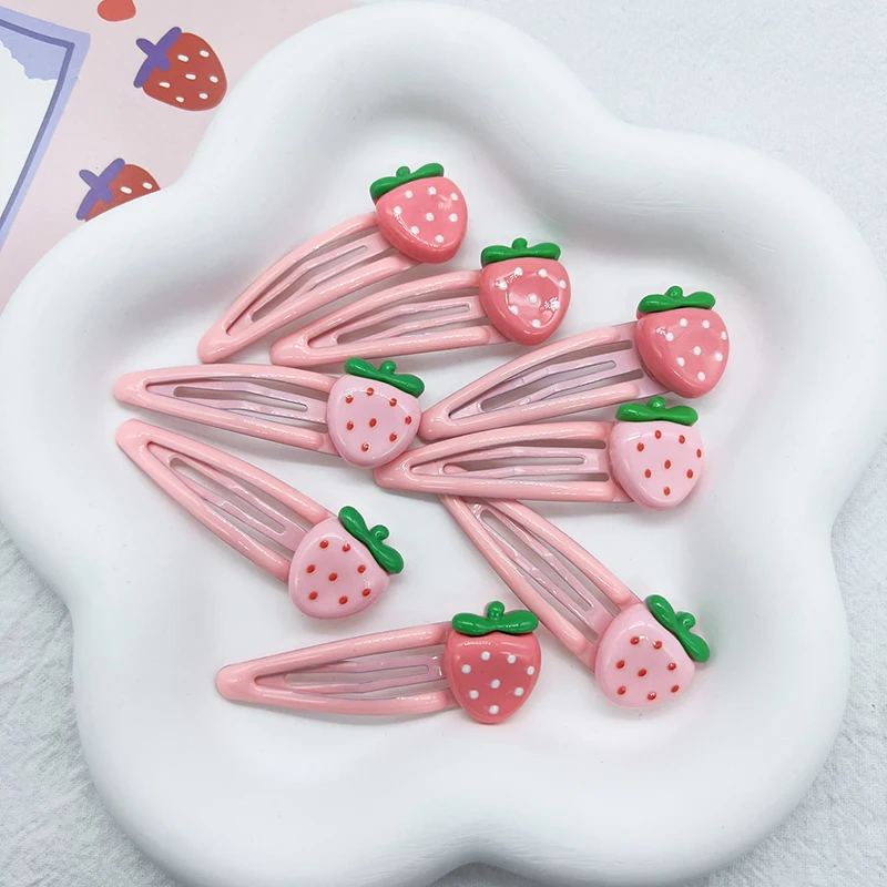 2 Pcs Cute Sweet Strawberry Hairpin Lovely Pink Hair Clips Girls Bangs Clips BB Snap Clip Hair Accessories