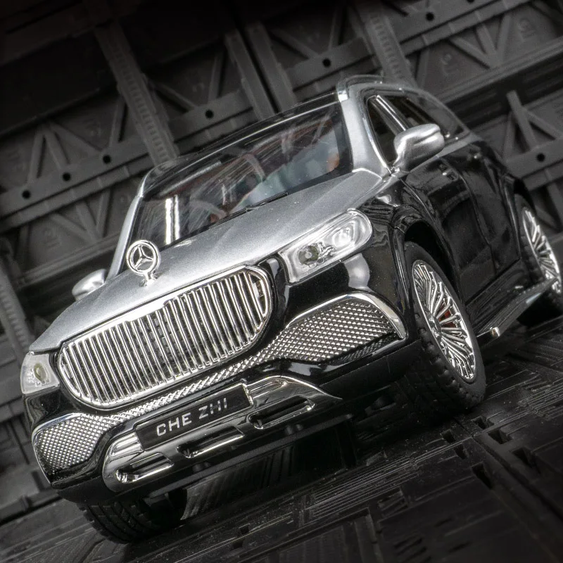 Modèle de véhicule tout-terrain en alliage mercedes-benz GLS600 1:24, jouet acousto-optique, porte et capot, coffre pouvant être ouvert